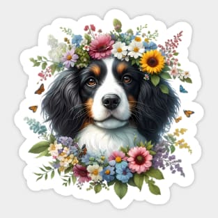 A Small Münsterländer with beautiful colorful flowers Sticker